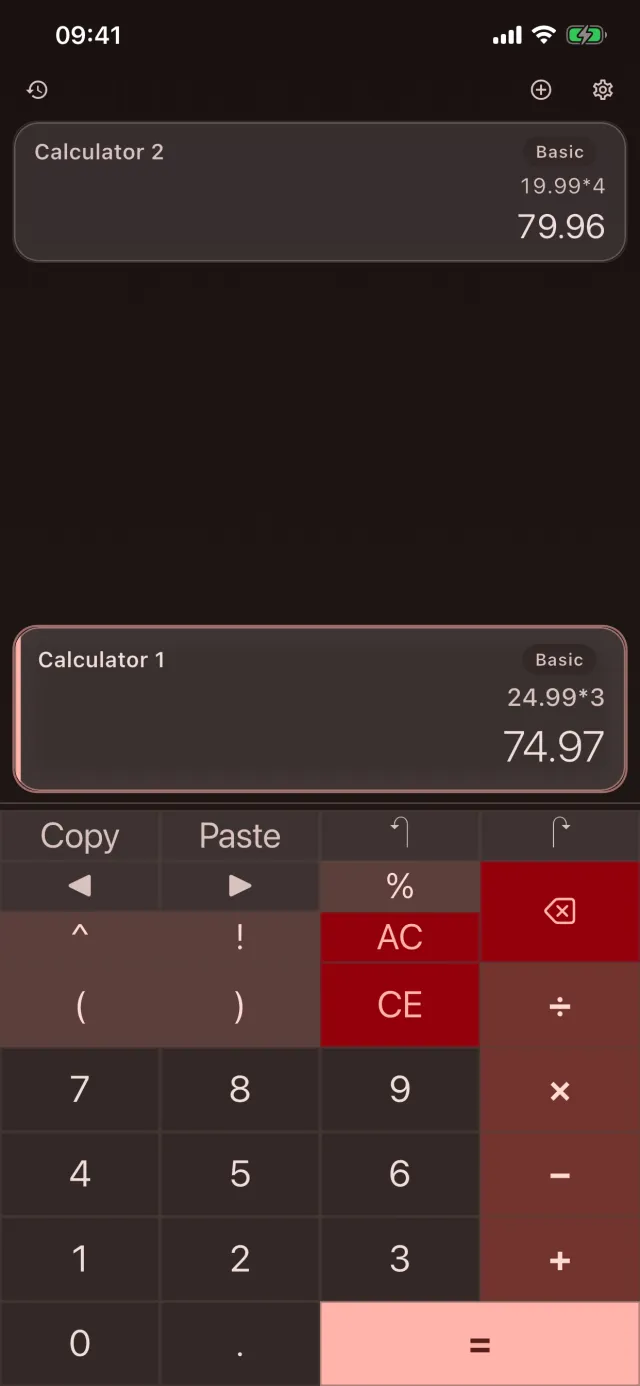 CalcBoard multi-panel view with two independent calculations