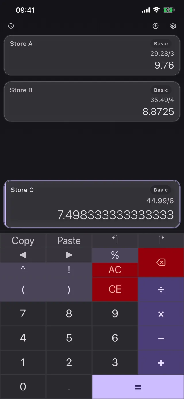 CalcBoard running three calculator panels side by side